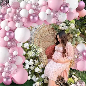 Pink and white balloon garland arch kit for baby shower and birthday party backdrop decor