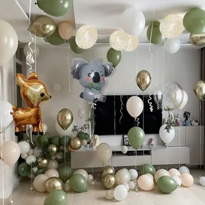 Kit arche de ballons jungle avec koala et cerf en vert olive et doré pour fête