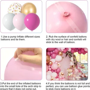 Guide pour kit d'arche de ballons roses avec points de colle et étapes d'assemblage