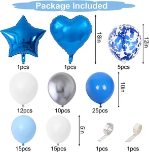 Blue balloon arch kit for baby shower with star balloons and confetti latex decorations