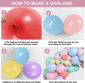 Instructional guide for Macaron theme balloon garland kit using balloon chain strip
