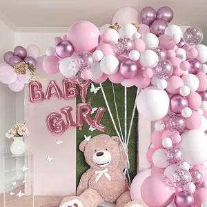 Detailed pink balloon garland set with rose gold Baby Girl foil balloons for baby shower