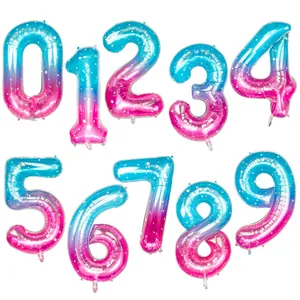 Ballons chiffres sirène 40 pouces dégradé bleu rose étoilé pour décor de fête