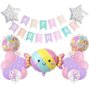 Macaron-Eiscreme-Ballonset mit Happy Birthday Banner für Kinderparty-Dekoration