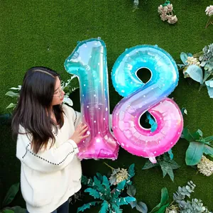 Ballon en aluminium chiffre 18 de 40 pouces avec motif dégradé pour fête d'anniversaire