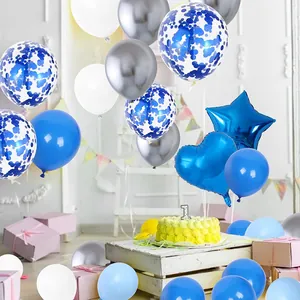 Blue white and silver balloon garland kit with heart foil balloons for party decoration