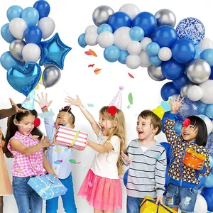 Blue and white balloon arch kit with star foil balloons for birthday party decoration