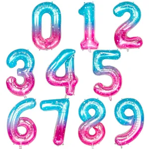 Ballons chiffres de 40 pouces en dégradé bleu et rose avec motif étoilé pour les fêtes
