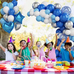 Blue, white and silver balloon arch kit for baby shower and birthday outdoor party decor