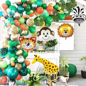 Décorations de Fête Thème Jungle Safari Ballons Aluminium Animaux Kit Guirlande Arche Ballon Latex pour Anniversaire