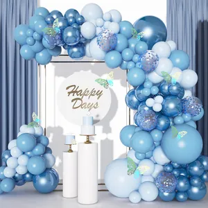 Blue Butterfly Balloon Garland Arch Kit Metallic Macaron White Sequin Latex Balloons For Birthday Wedding Party Decor