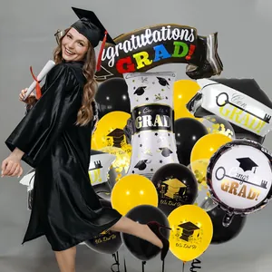 Black and gold graduation balloon set with Congratulations Grad banners and latex balloons