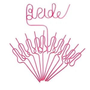 Pink Reusable Artistic Lettering Bride Straw For Bachelorette Party Wedding Decoration Novelty Plastic Drinking Straw