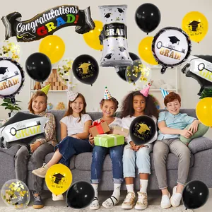 Black and gold graduation party balloon set with Congratulations GRAD and stars print
