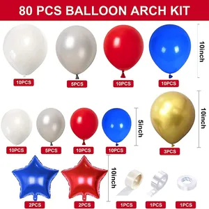80pcs Independence Day balloon arch kit with red blue and gold star balloons