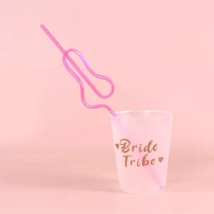 Pink Bride Tribe plastic cup and novel straw set for bachelorette wedding parties