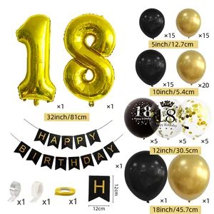 Detailed view of the 18th birthday black and gold balloon garland kit components