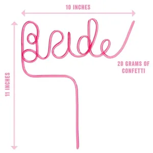Pink PET Bride artistic letter straw for bachelorette party with 20g confetti