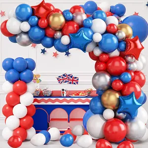Red blue and white balloon arch kit with star foil balloons for patriotic party decoration