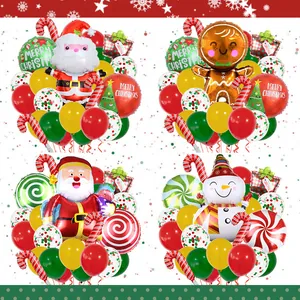 Ensemble de Ballons de Noël Père Noël Bonhomme de Neige Bonhomme de Pain d'Épice Feuille d'Aluminium Ballons en Latex pour Décoration de Fête de Noël