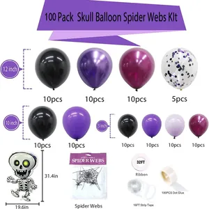 100pcs Halloween balloon arch kit with large skull foil balloon and latex party supplies