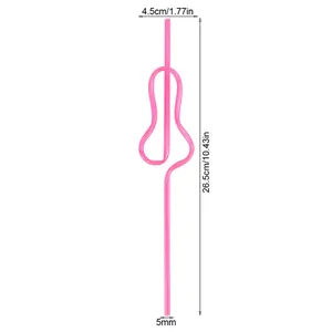 Pink PET party straw with creative violin shape and 26.5cm length measurement details