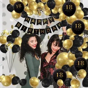 32-inch black and gold 18th birthday balloon garland kit with happy birthday banner set