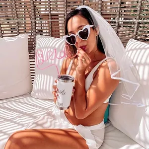 Pink creative letter Bride straw with heart sunglasses and wedding party accessories