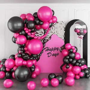 Hot Pink Black Balloon Arch Kit For Girls Birthday Party Decorations Baby Shower Backdrop Supplies Photography Props
