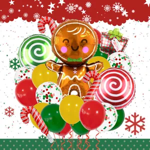 Détail de ballons en aluminium bonhomme de pain d'épices et canne à sucre pour Noël