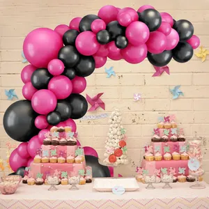 Hot pink and black balloon arch kit with Birthday banner for party decorations