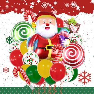 Détail du kit ballons de Noël avec Père Noël en aluminium et décorations de sucre