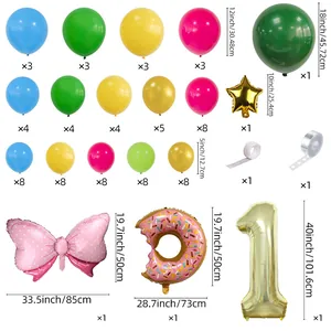 Kids birthday balloon set with donut and number 1 foil balloons for party decoration