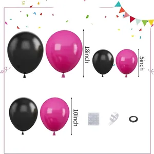Hot pink and black balloon arch kit with size chart for birthday party decorations