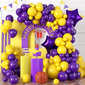 Purple Yellow Balloon Garland Kit Basketball Theme Party Decoration For Kids Birthday Event Balloon Arch For Celebration