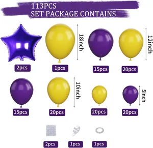 113pcs yellow and purple balloon arch kit with star foil balloons for birthday party decor