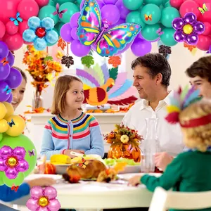 Kleurrijke vlinder- en madeliefje ballonnenboog set voor verjaardagsfeestjes