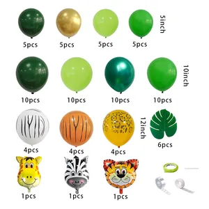 Kit de arco de globos tema selva con globos de látex verdes y globos de papel de animal