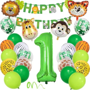 Kit de ballons animaux de la jungle avec ballons lion et tigre pour premier anniversaire