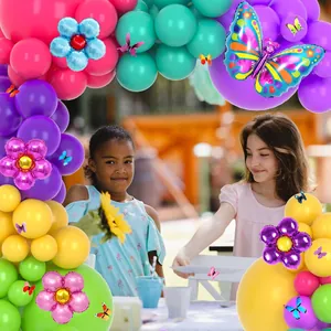 Kleurrijke vlinder en madeliefje ballonboogset voor levendige verjaardagsdecoraties