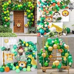 Kit de arco de globos tema selva con globos de animales y pancarta de Happy Birthday