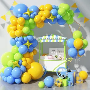Blue Green Lemon Yellow Balloon Arch Garland Kit Gold Star Foil Balloons For Birthday Wedding Party Event Decoration