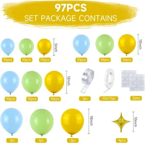 Detailed chart showing 97pcs balloon garland kit with latex and gold star foil balloons