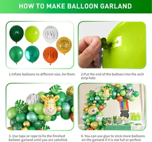 Kit de arco de globos tema selva con estampados de animales y globos verdes