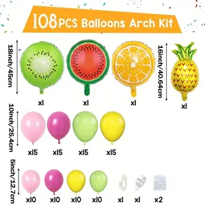 Set di 108 palloncini a tema frutta tropicale con ananas e anguria per decorazione