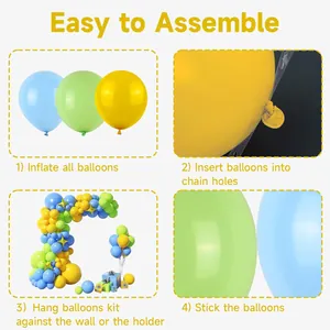 Balloon arch assembly kit showing plastic strip and glue dots for party decoration