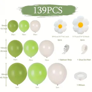 Kit ghirlanda di 139 palloncini a margherita con palloncini in lattice verde salvia e bianco