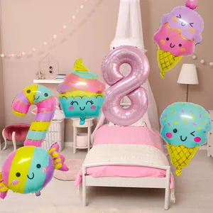 Rosa Luftballon Nummer 8 mit Eis und Cupcake Folienballons für Kindergeburtstagspartys