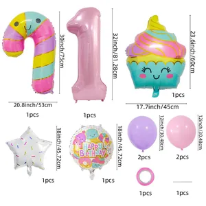 Süßes Eiscreme-Bonbon-Ballon-Set mit rosa Nummer Eins für den ersten Kindergeburtstag