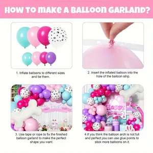 Kit arco di palloncini tema osso di cane con palloncini rosa e viola per feste di cani